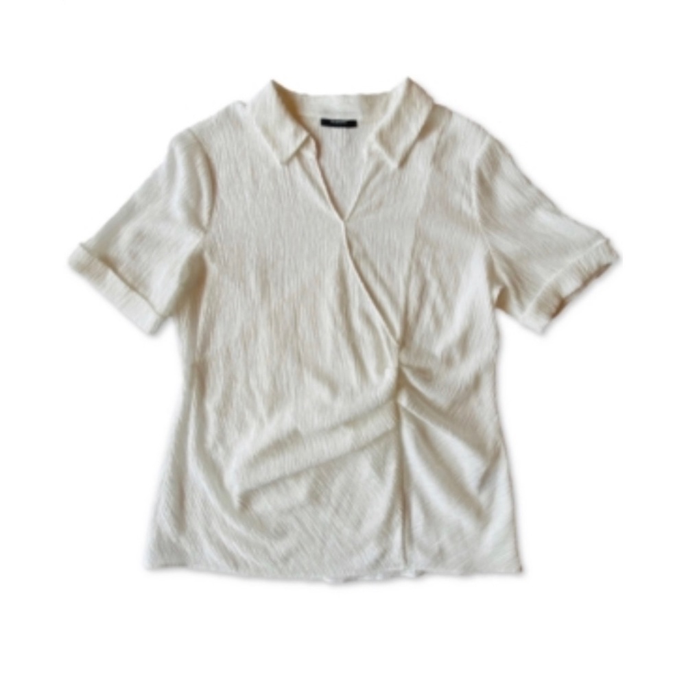 Alfani Blouse Pleated Collared V-Neck Top Solid Sz XL